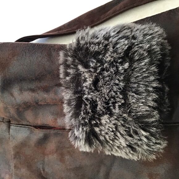 Penny Lane Women's Vintage 1970s Brown Shearling Coat Fur Trim - Picture 2 of 6